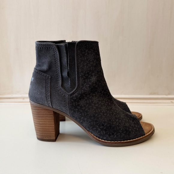 Toms Majorca Blue Gray Peep Toe Suede Booties - Picture 2 of 6